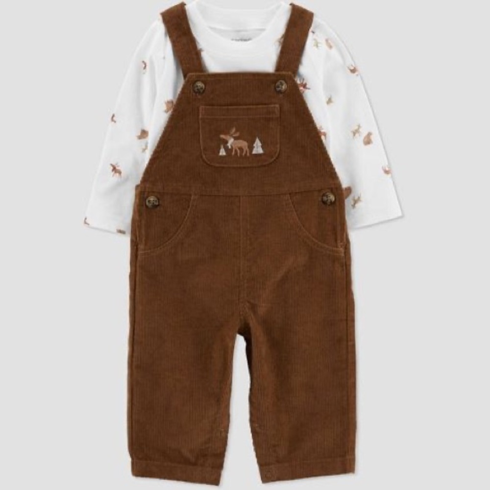 Carter's Reindeer Top & Overalls Set - Brown/Cream